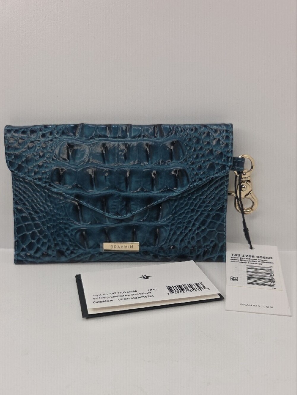 💙▪️Brahmin ▪️Mini envelope Case Bottle Blue Ombre Melbourne Genuine Leather